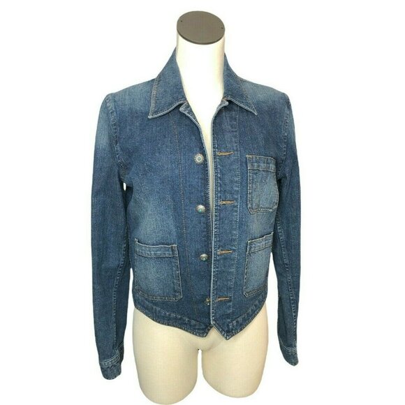 Lauren Jeans Jean Jacket Womens M Blue Denim Blazer Pockets Buttons Medium Wash - Picture 4 of 8